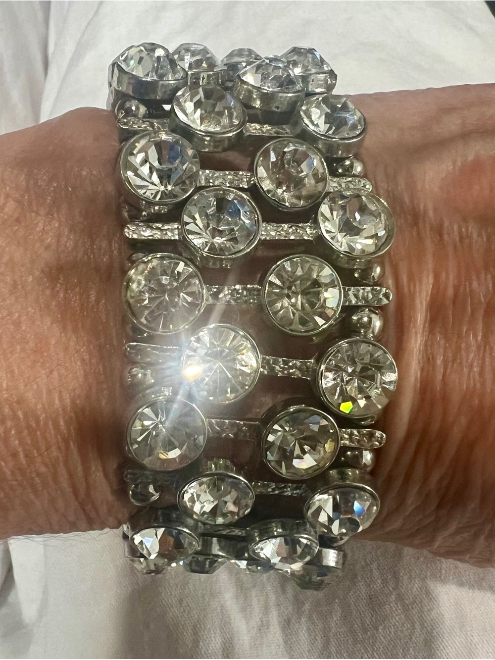 Vintage Clear Crystal and Silver Stretch Bracelet